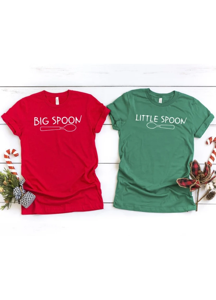 Funny Valentines Day Couple Shirt: Big Spoon Little Spoon Matching T-Shirt