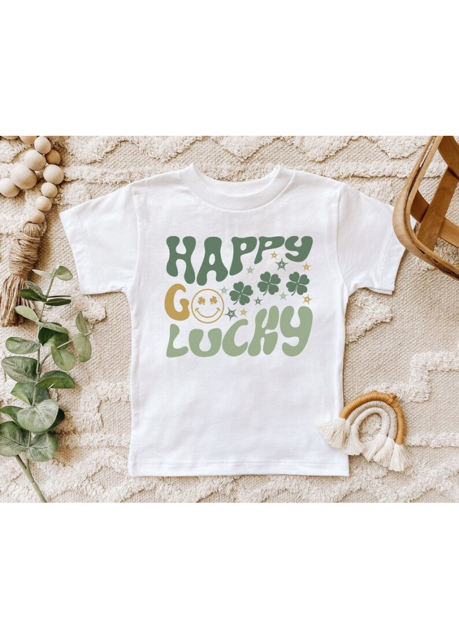 Happy Go Lucky Toddler Shirt: St Patrick's Day Shamrock Kids Tee