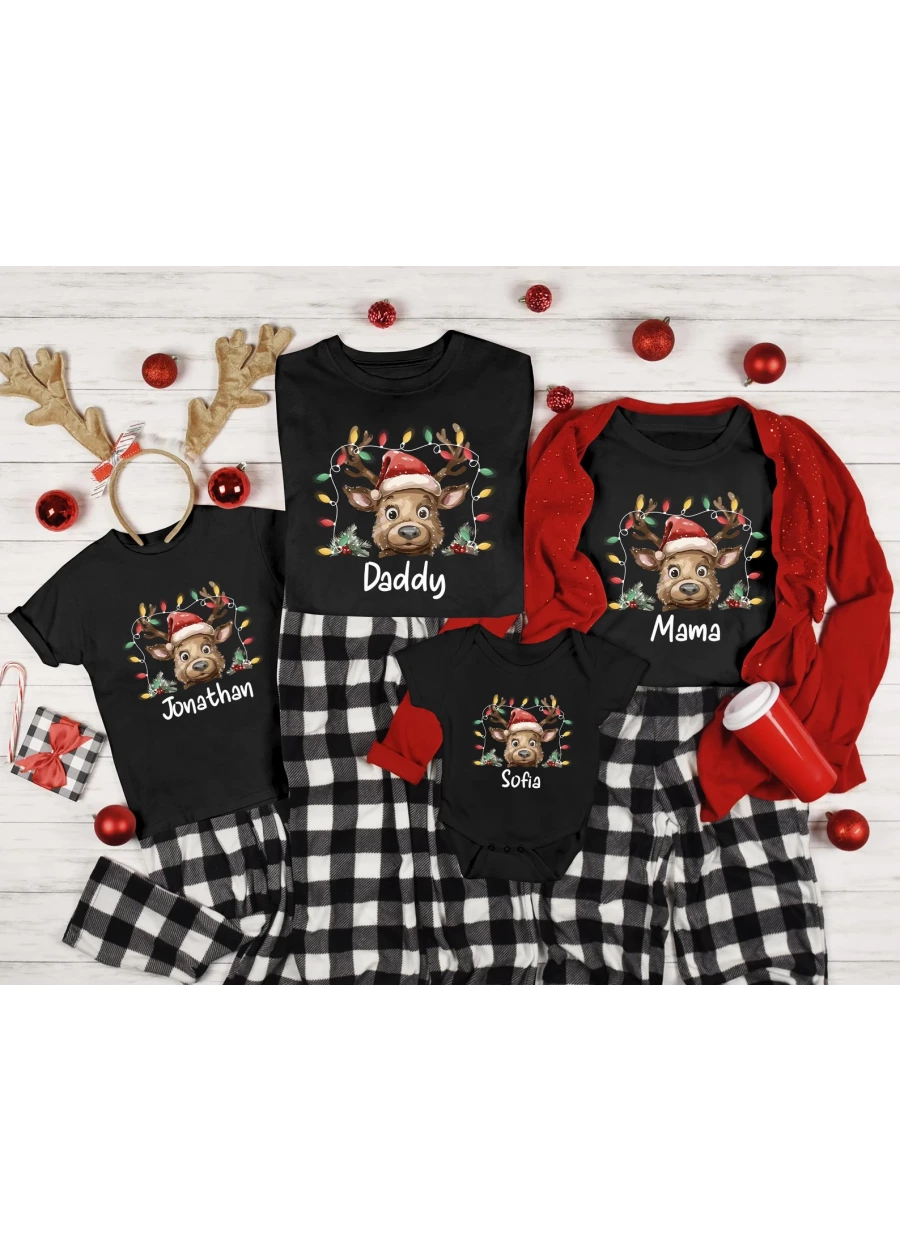 Personalized Reindeer Family Christmas Shirt: Custom Name Xmas Tee