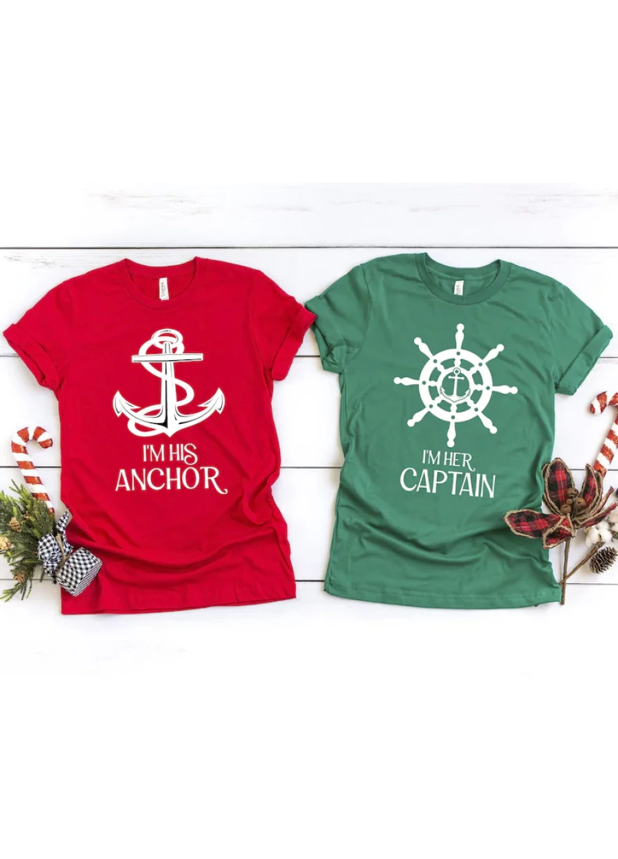 Matching Couples Sailing Shirts: Captain & Anchor Valentine's Gift