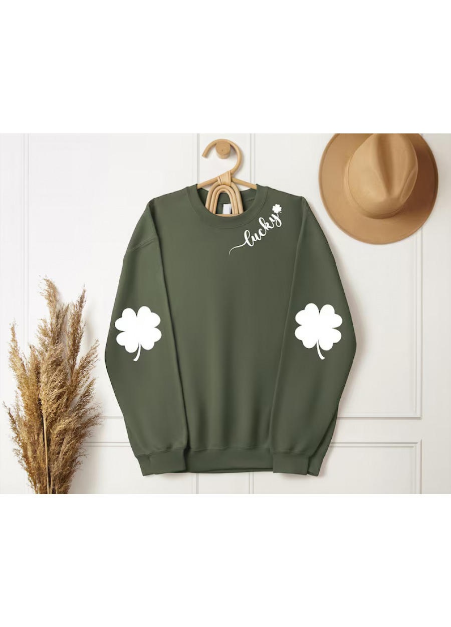 St. Patricks Day Sweatshirt for Women: Lucky Crewneck, Shamrock Elbow Sweater, Irish Hoodies