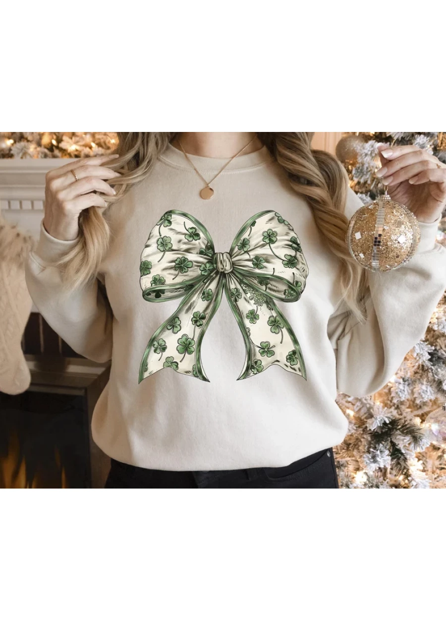 Retro Coquette St Patrick's Day Sweatshirt: Lucky Shamrock Bow