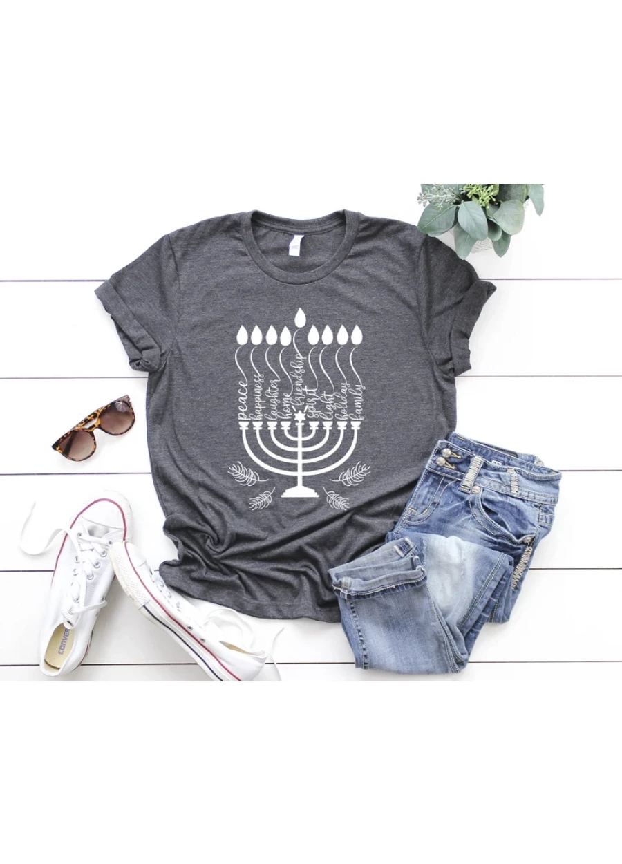 Happy Hanukkah Shirt, Menorah Hanukkah, Jewish Holiday Adult Shirt, Jewish Shirt, Chanukah Shirt, Gift For Hanukkah