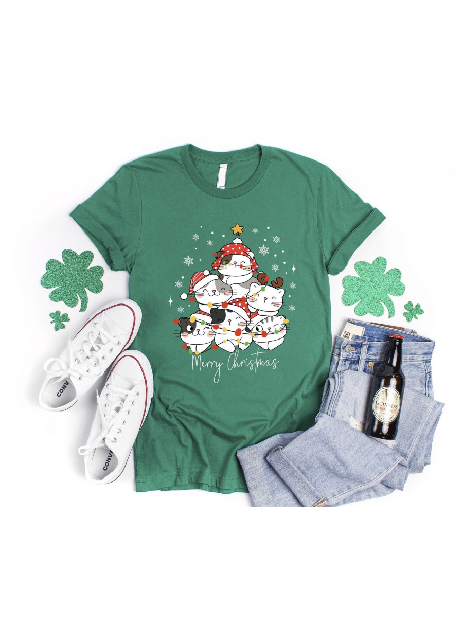Christmas Cat Tree T-Shirt: Funny Meow Holiday Tee