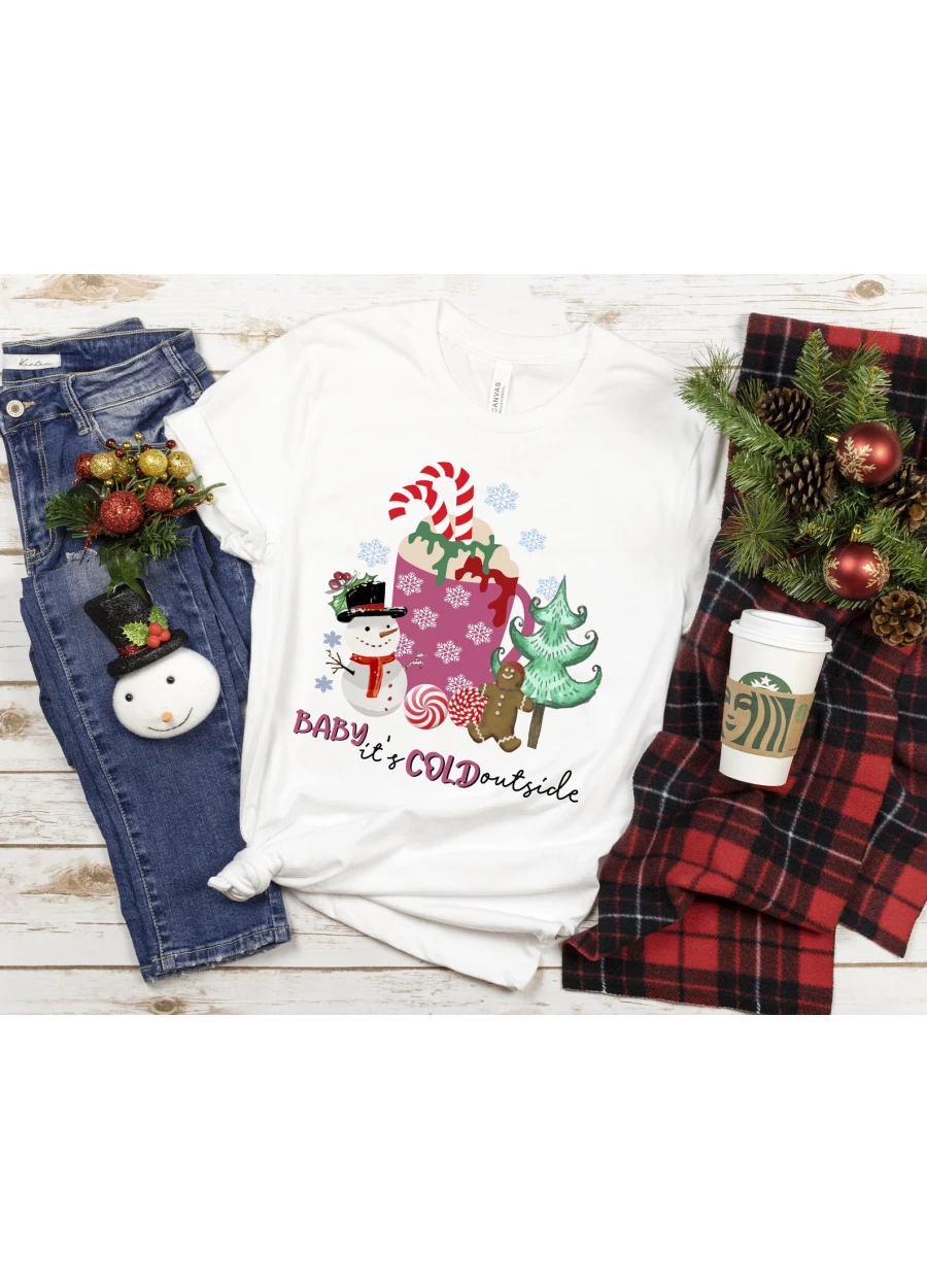 Christmas Drink T-Shirt: Winter Motif Shirt, Cottagecore Style