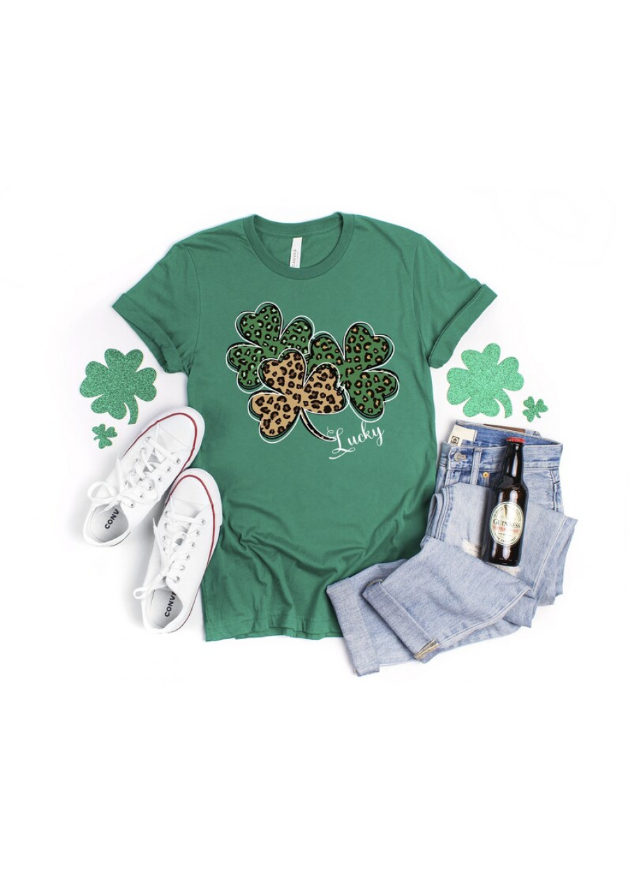 Leopard Shamrock St. Patrick's Day Shirt, Lucky Irish Tee