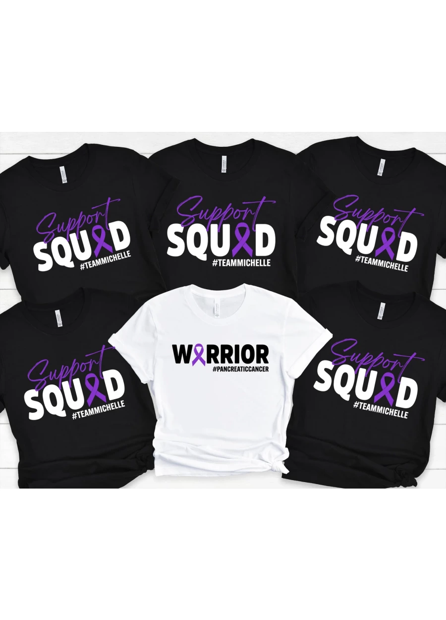 Custom Pancreatic Cancer Support Squad T-Shirt: Purple Ribbon Warrior Tee