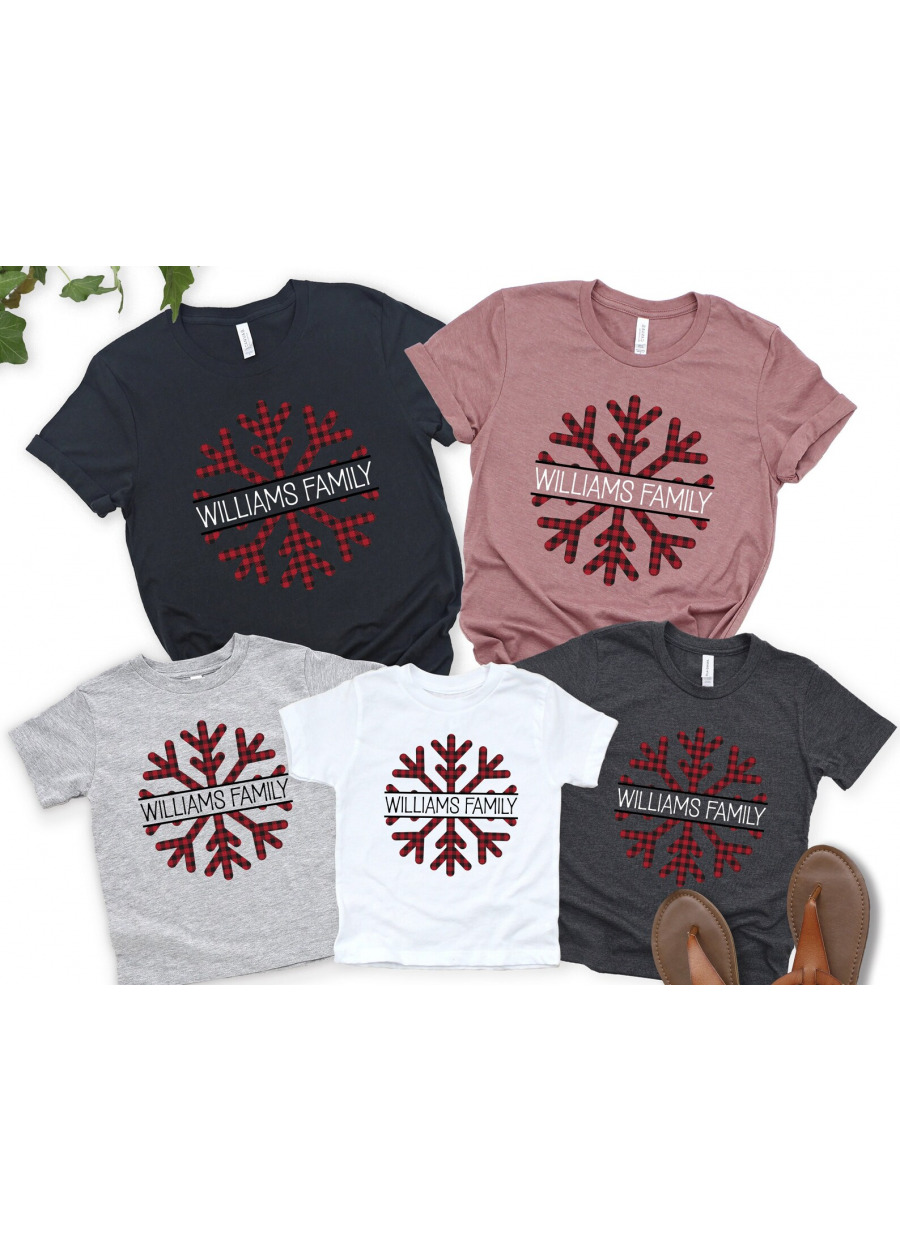 Personalized Family Christmas Shirts: Buffalo Plaid Snowflake Matching Set