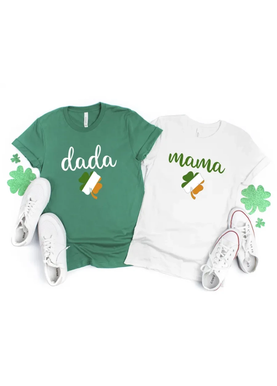 Mama & Dada Matching St. Patrick’s Day Shirt, One Lucky Girl Boy Clover T-Shirt