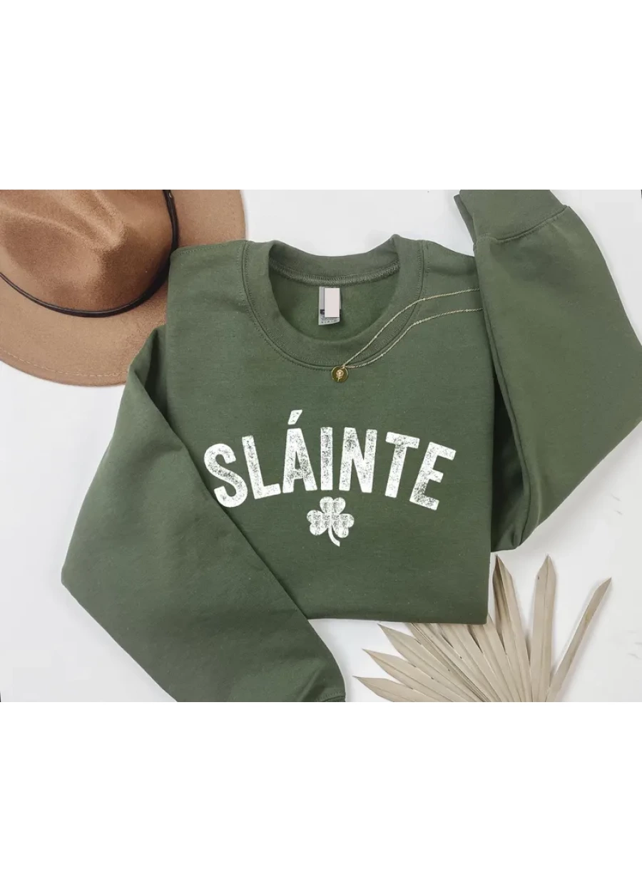Sláinte Irish Sweatshirt, St Patrick's Day Shamrock Sweater