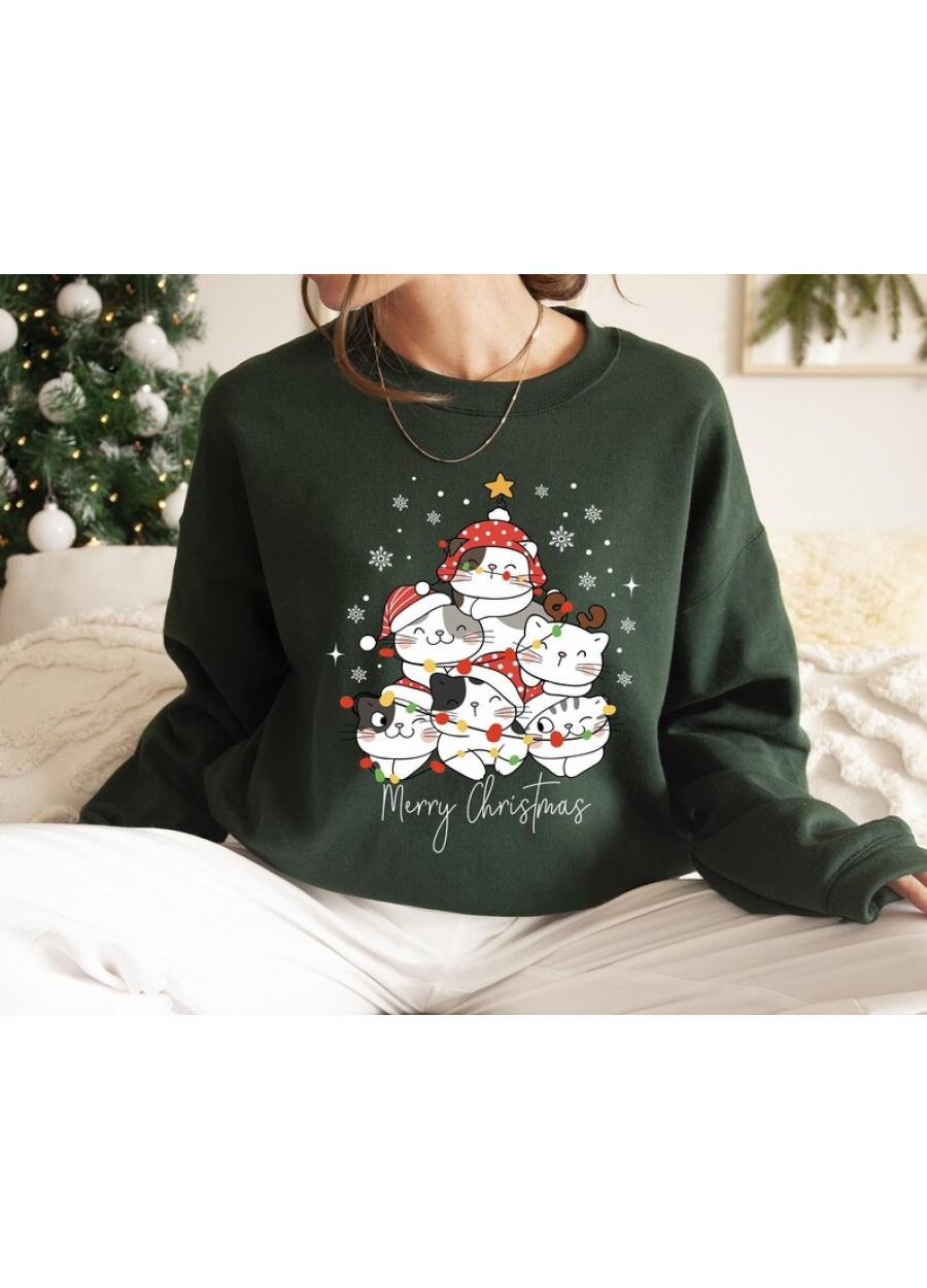 Christmas Cat Tree Sweatshirt: Holiday Cats Gift