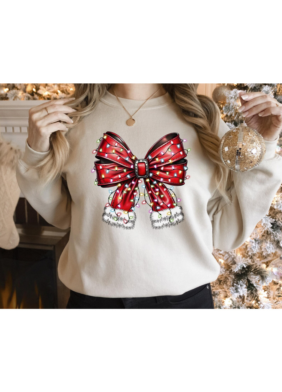 Christmas Lights & Bow Sweatshirt: Coquette Holiday Top