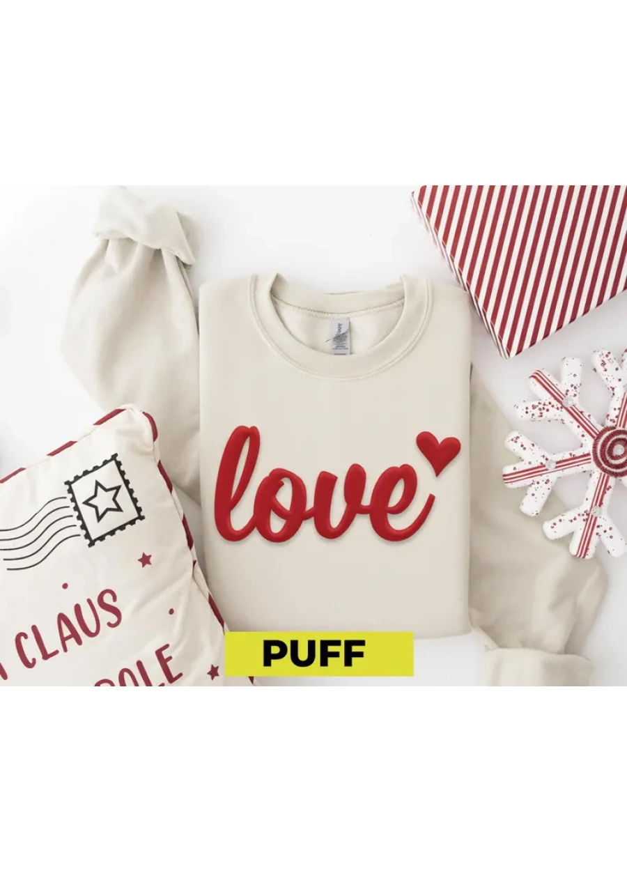 Love Heart Puff Print Sweatshirt: XOXO Custom Sweater, Valentines Day Embossed Hoodie