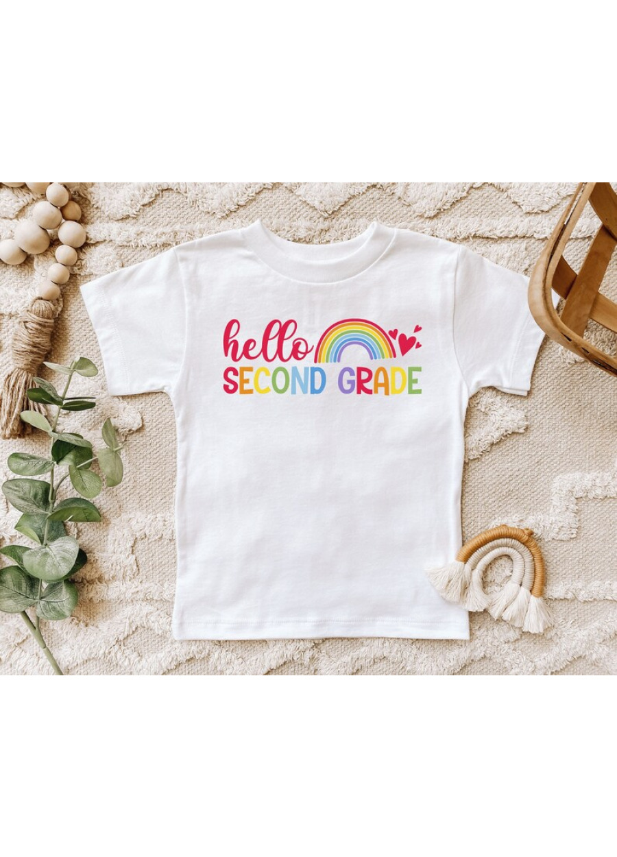 Hello Second Grade Rainbow Shirt: Back To School Teacher Shirt