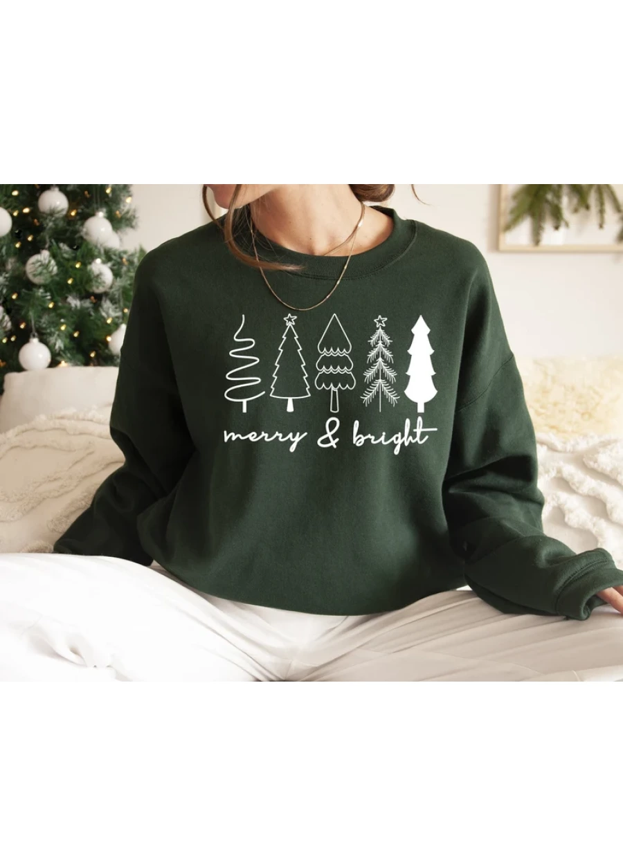 Merry & Bright Christmas Trees Sweatshirt: Holiday Winter Sweater