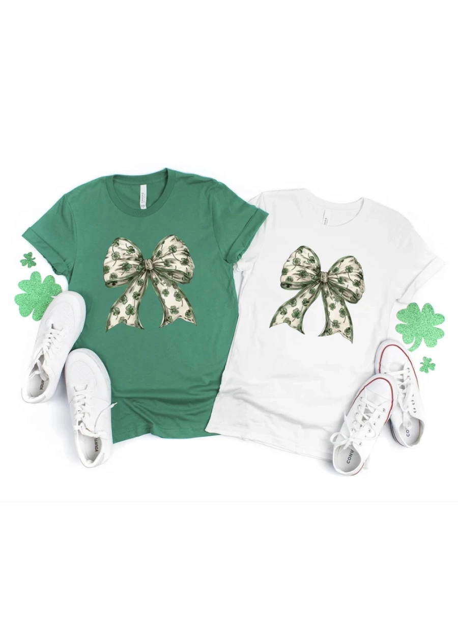 Coquette St Patrick's Day Bow Shirt: Lucky Shamrock Tee