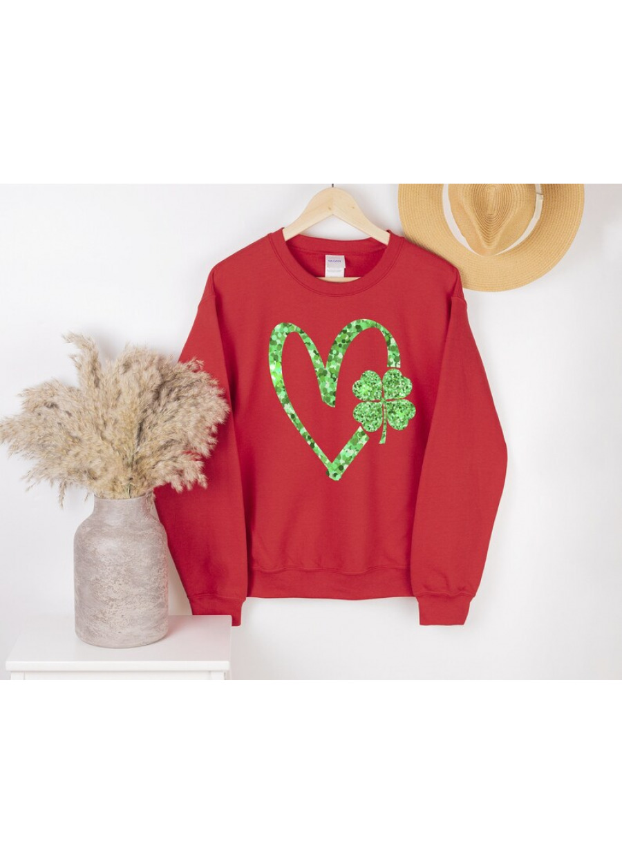 Shamrock Heart Sweatshirt, St Patricks Day Irish Crewneck