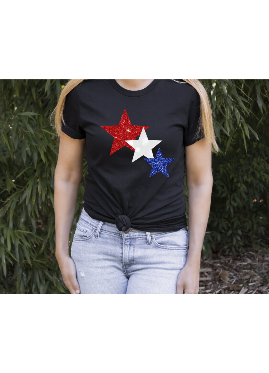 Star Glitter 4th of July Womens T-Shirt: Patriotic Tee