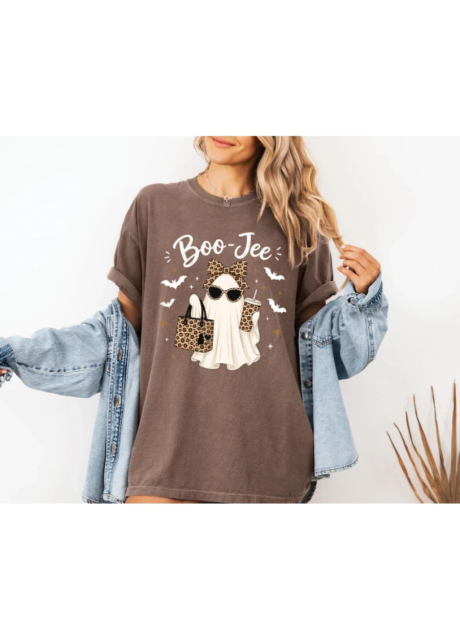 Comfort Colors® Halloween Boo Shirt, Boo-Jee Ghost T-shirt, Leopard Ghost Coffee Tee, Girly Halloween Gift