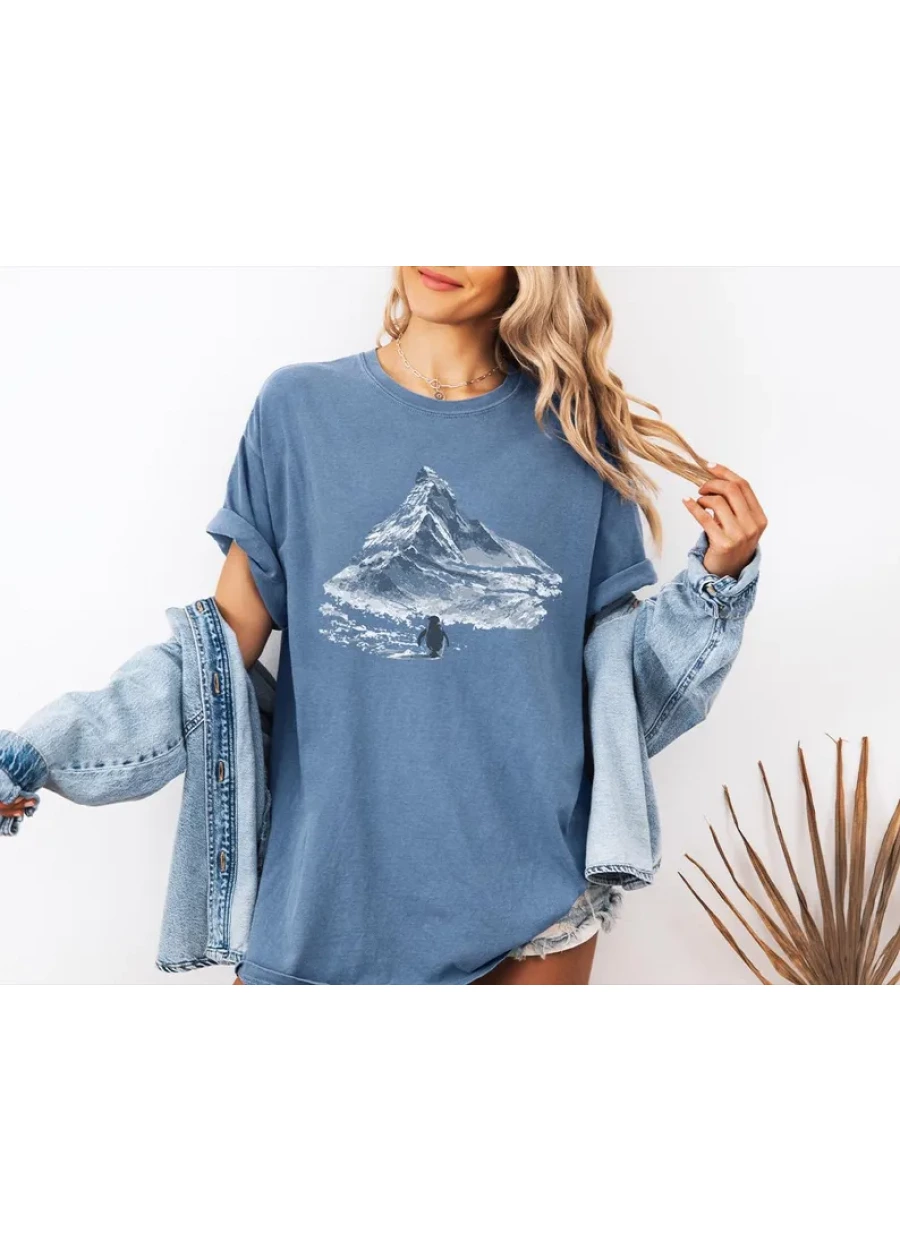 Comfort Colors Penguin Shirt, Minimalist Winter Mountain Penguin Tee & Sweatshirt, Cozy Snow Aesthetic Unisex Top