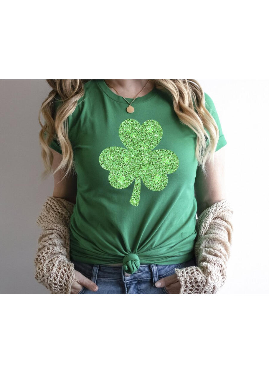 Green Glitter Shamrock St Patricks Day Shirt