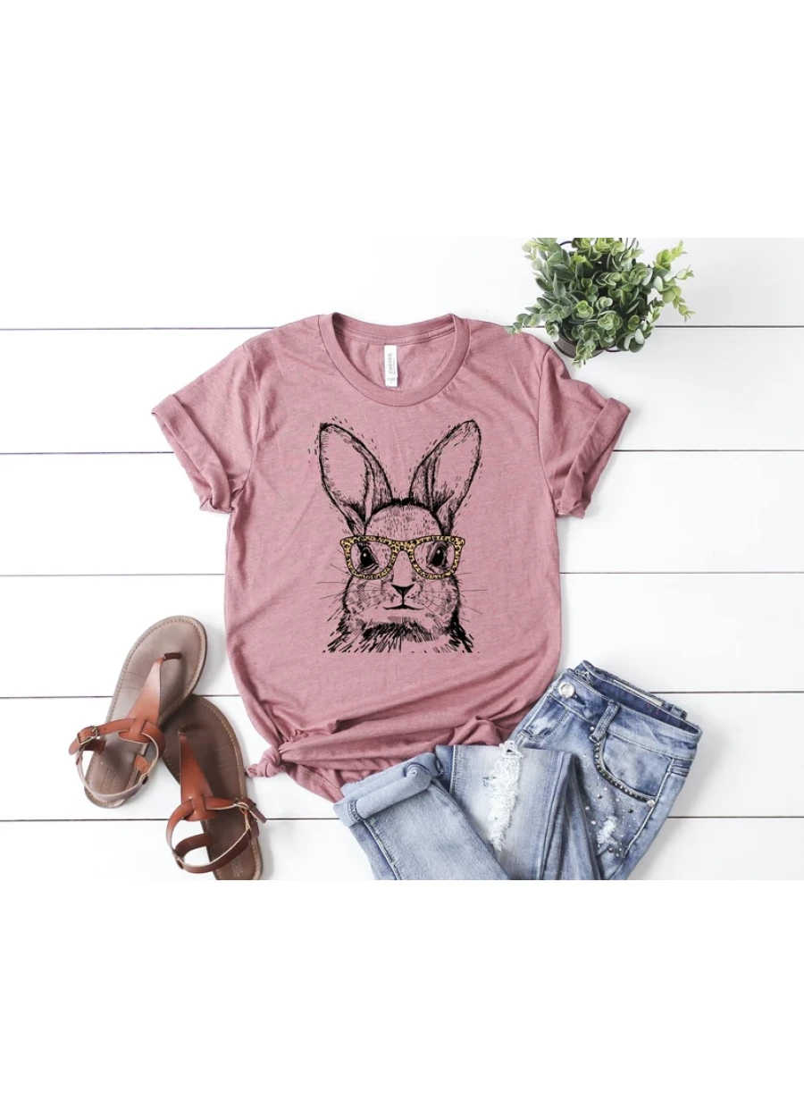 Easter Bunny Graphic Tee: Leopard Glasses Shirt