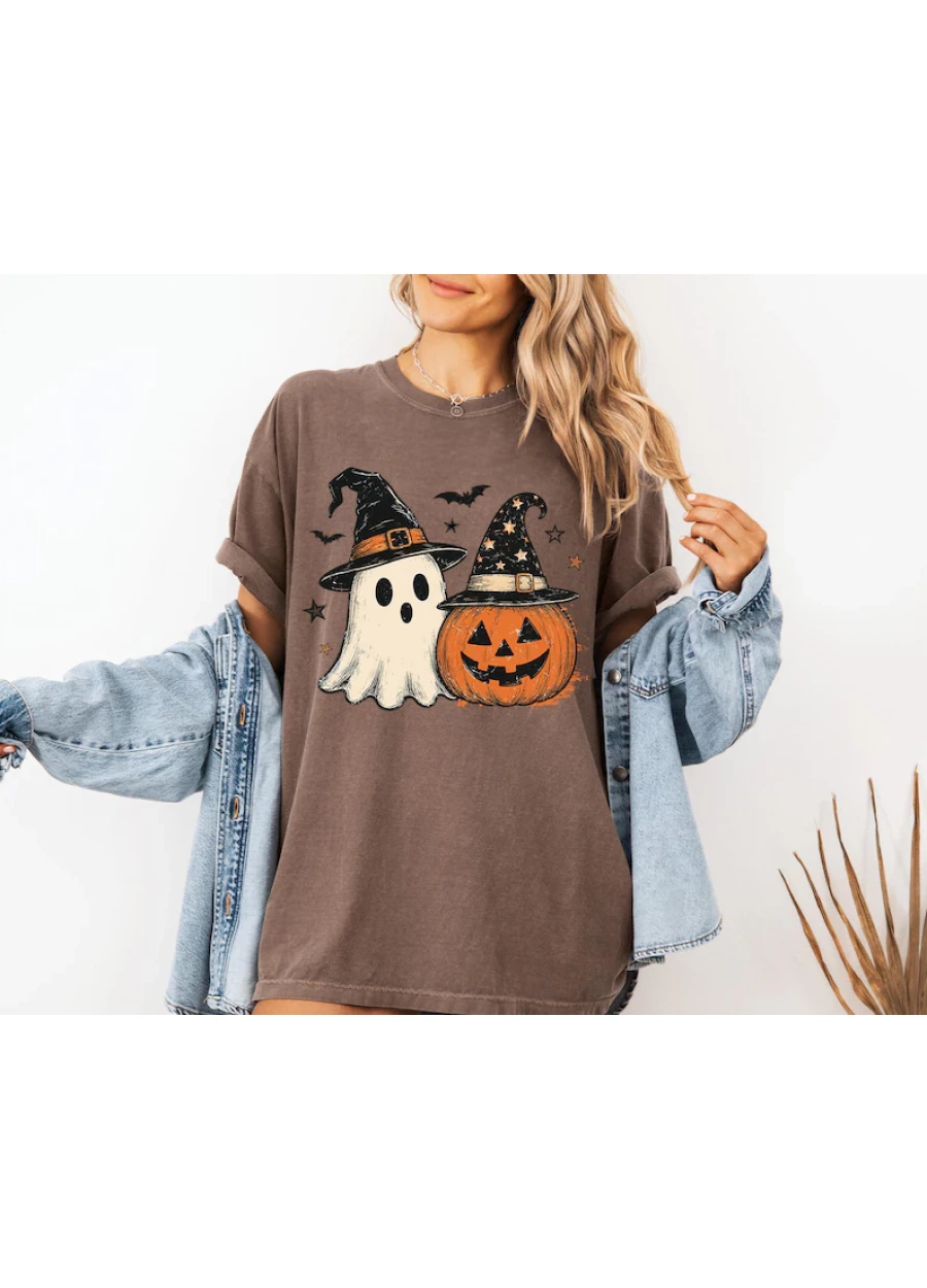 Spooky Ghost Halloween Comfort Colors Shirt, Preppy Pumpkin Tee, Ghost Aesthetic Tee