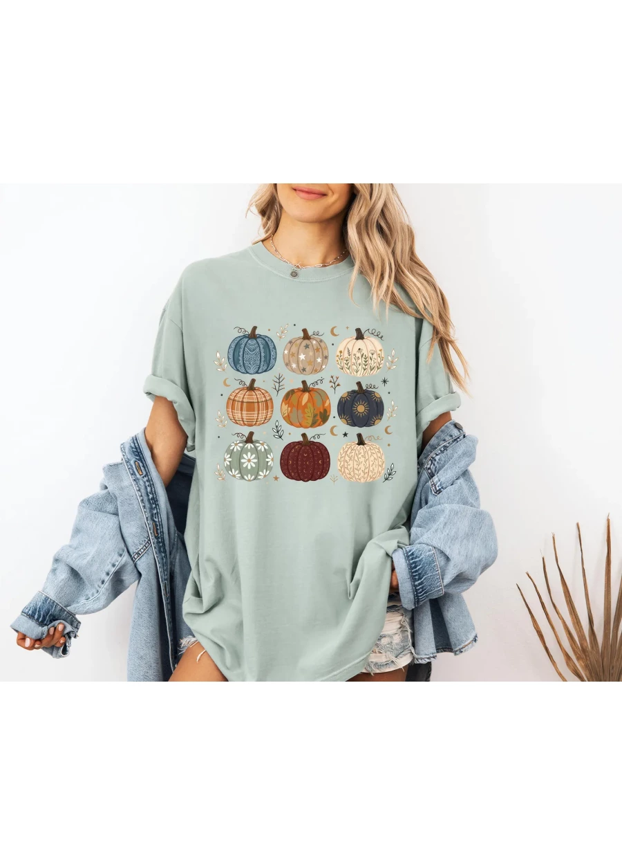 Boho Pumpkin Comfort Colors® Shirt, Fall Pumpkin Pattern Tee, Autumn Aesthetic Cottagecore Harvest Season Tshirt