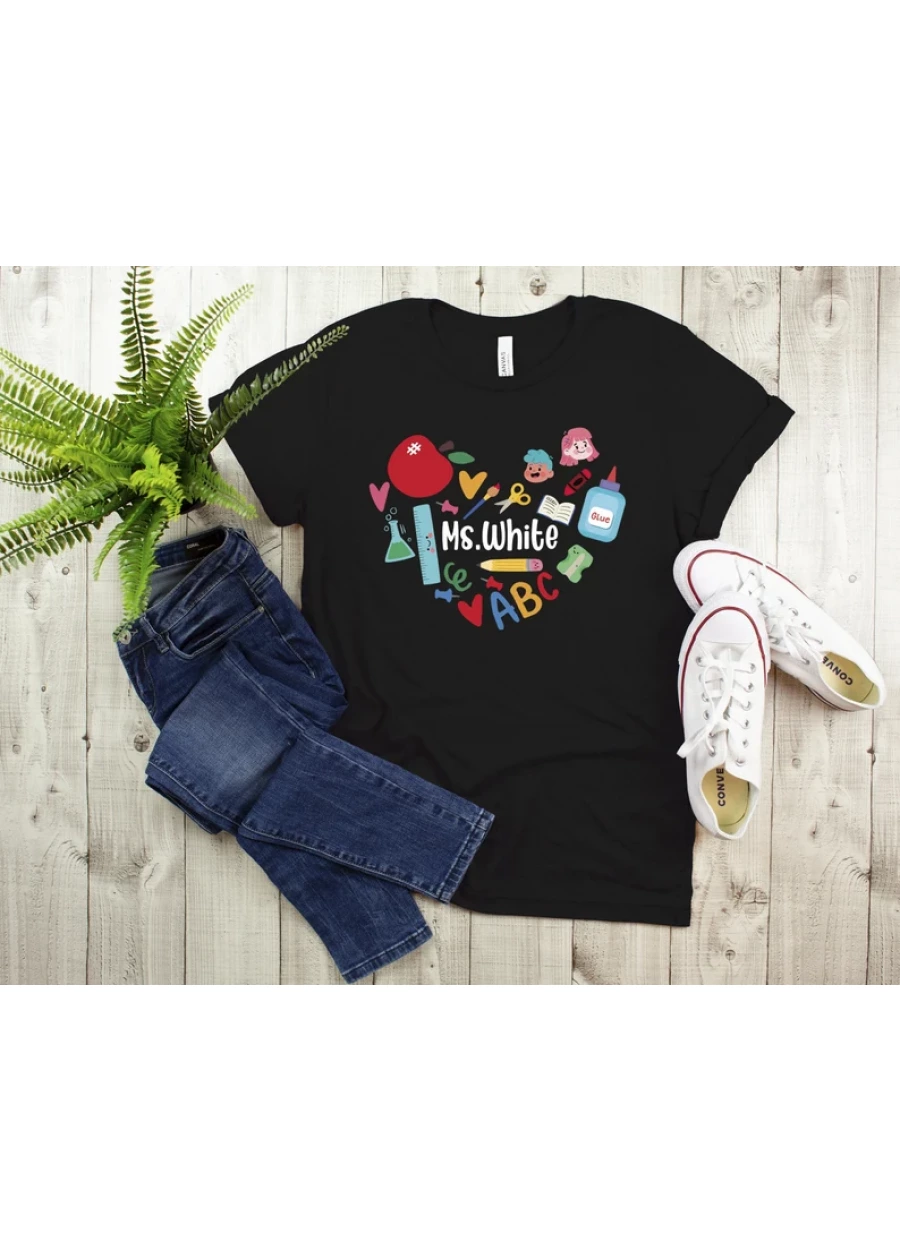 Personalized Teacher T-Shirt: Custom Heart Design, School Team Shirt