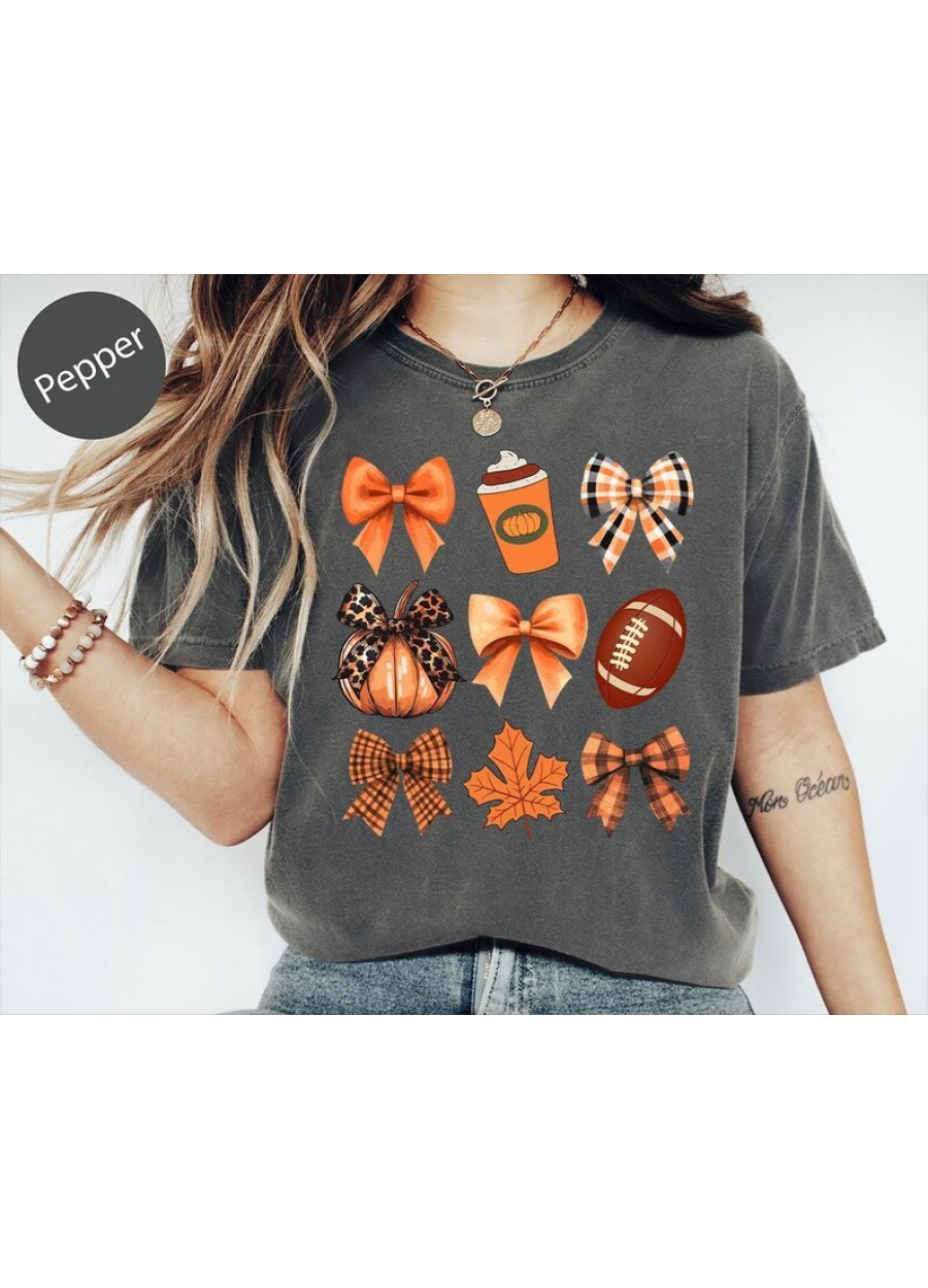 Fall Coquette Bow Comfort Colors Shirt: Autumn Graphic Tee, Thanksgiving T-shirt