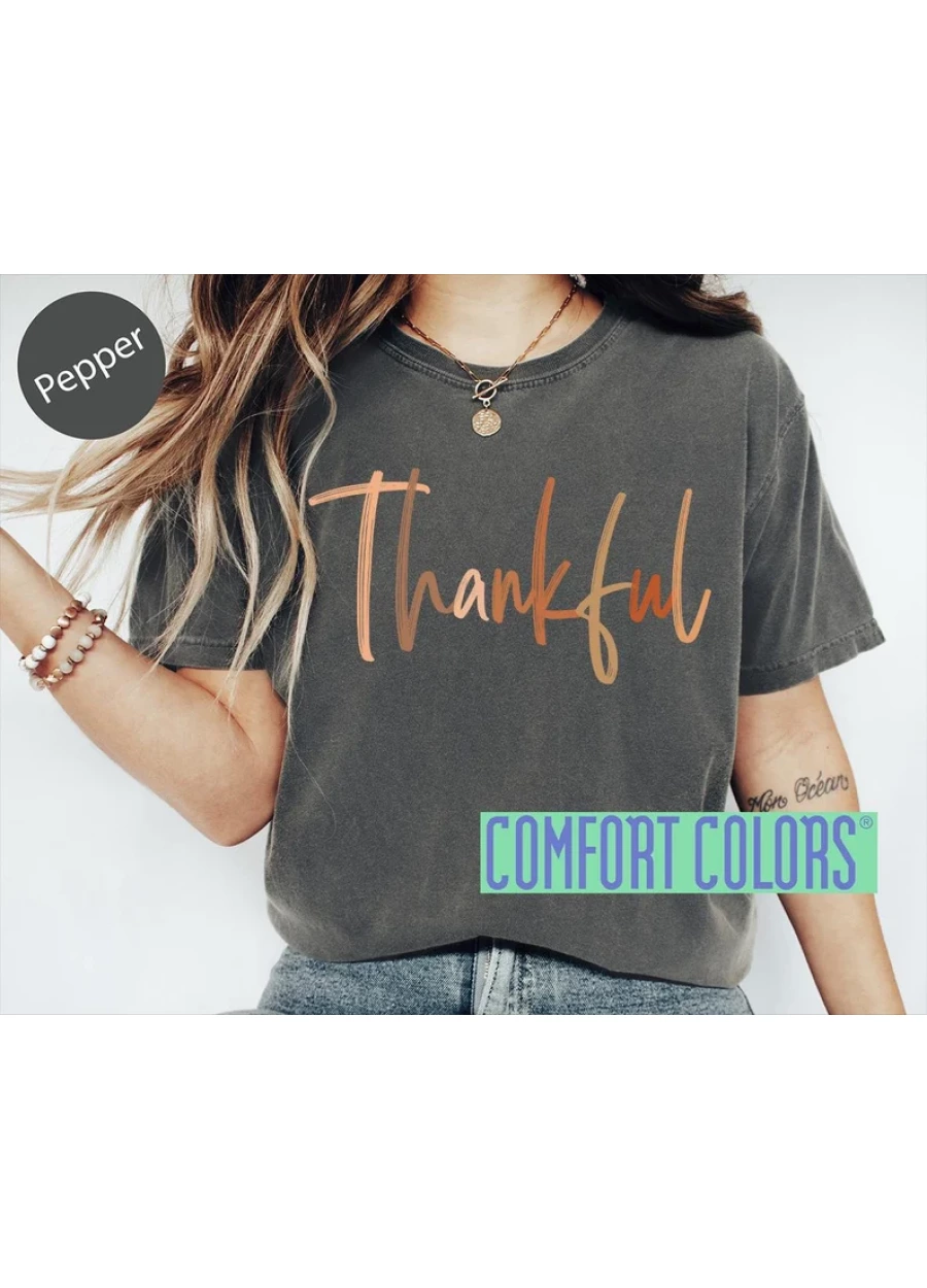 Thankful Comfort Colors T-Shirt - Women's Thanksgiving Fall Shirt