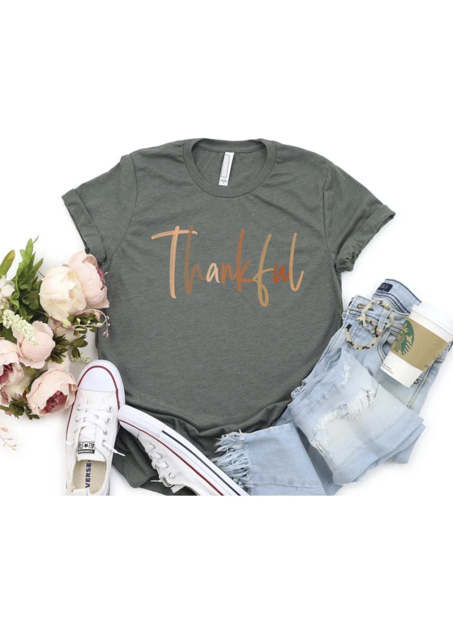 Thankful Shirt: Rose Gold Thanksgiving Fall T-Shirt