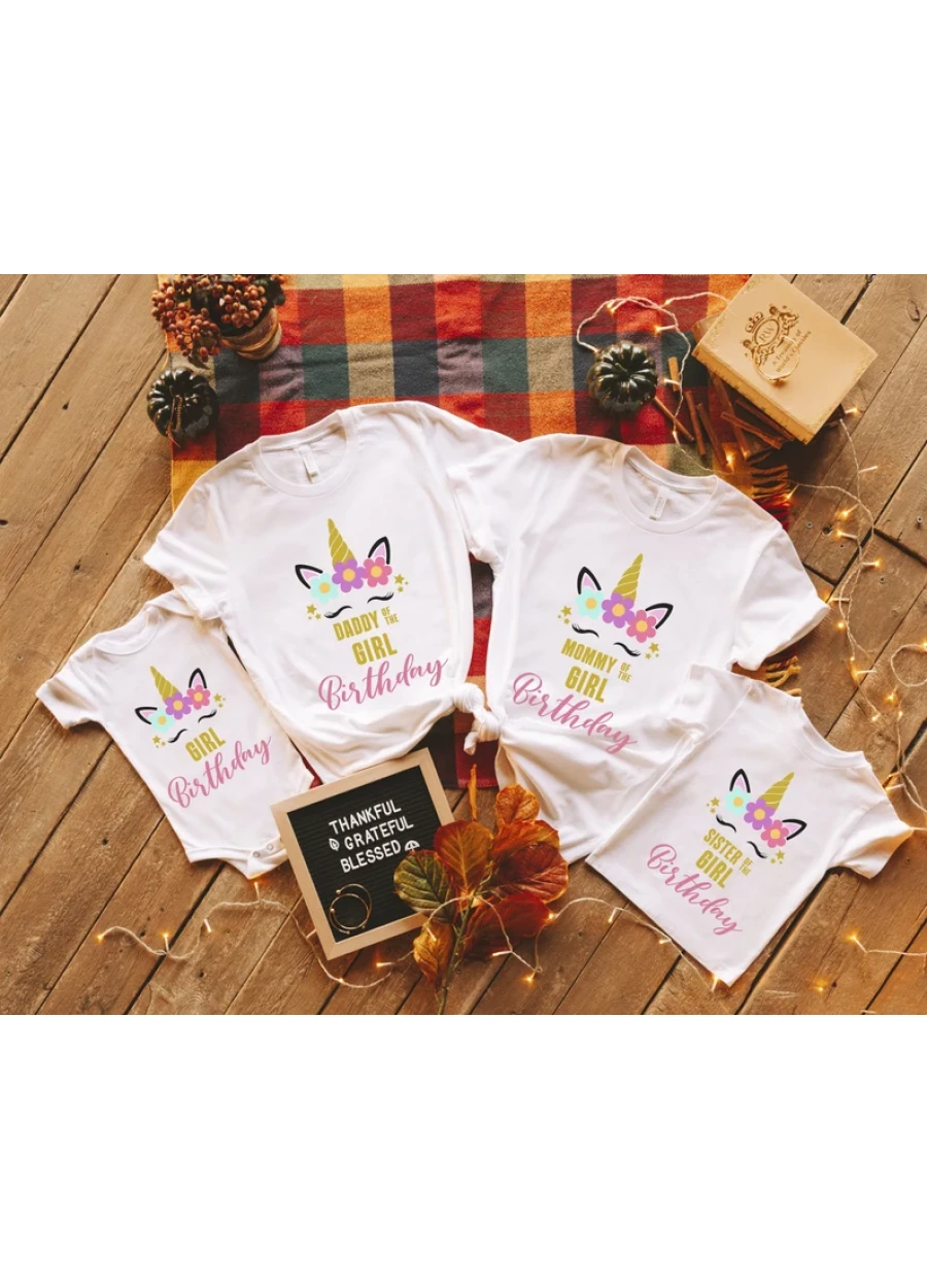 Unicorn Birthday Girl Family Shirts: Matching Personalized Birthday Outfits