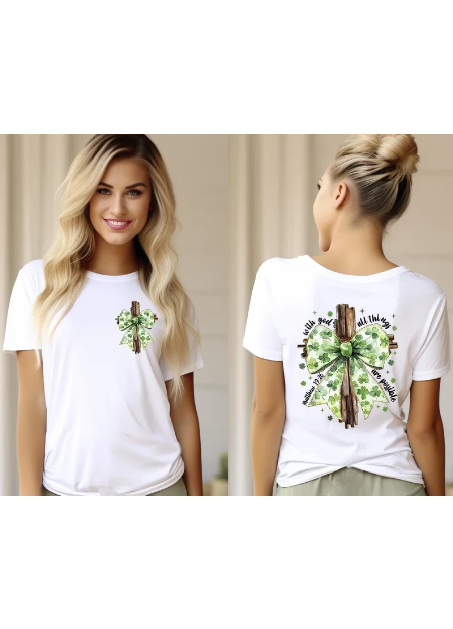 St. Patrick's Day Christian Cross Bow Tee: Lucky Shamrock Shirt