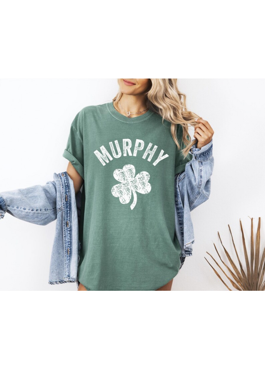 Custom St Patrick's Day Comfort Colors Shirt, Personalized Last Name Lucky Shamrock T-Shirt