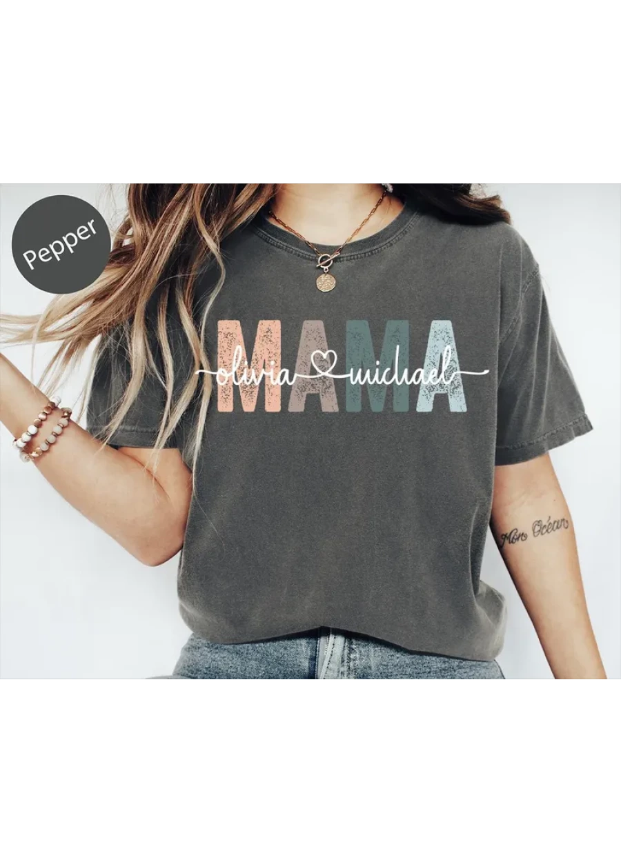 Custom Mama Comfort Colors Shirt: Personalized Mama With Children Names Tee