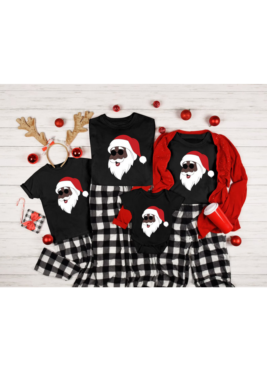 Black Santa Family Christmas Shirts: Retro Santa Tee