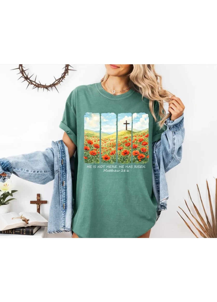 Comfort Colors® He Is Not Here He Has Risen Shirt, Vintage Floral Christian Sweatshirt, Jesus Easter T-Shirt, Bible Verse Tee