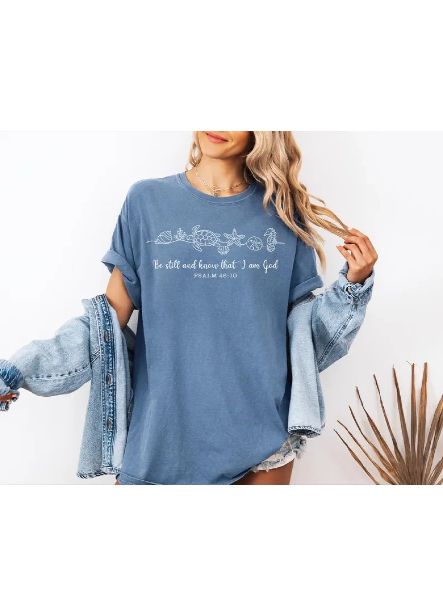 Comfort Colors® Be Still And Know That I Am God Tee, Jesus Sea Shirt, Seashell-Sea Turtle-Starfish T-shirt, Beachy Religious Shirts