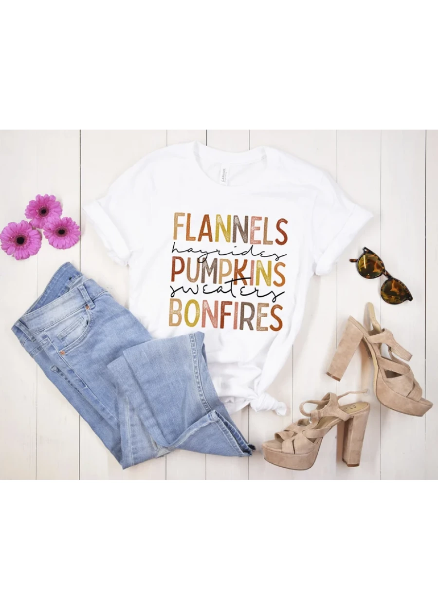 Flannels Hayrides Pumpkins Bonfires Thanksgiving T-Shirt