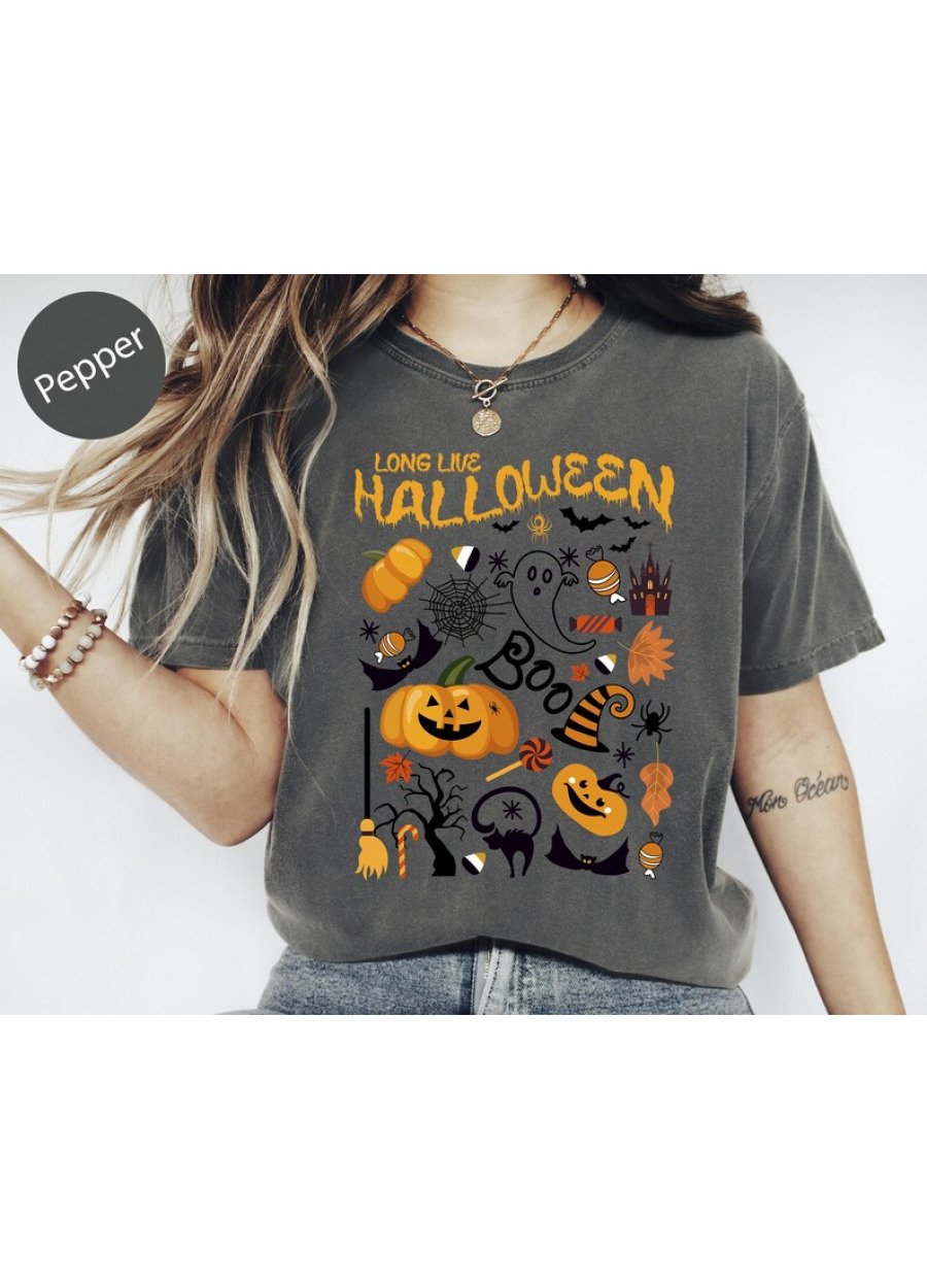 Retro Halloween Comfort Colors Shirt: Pumpkin Black Cat Tee