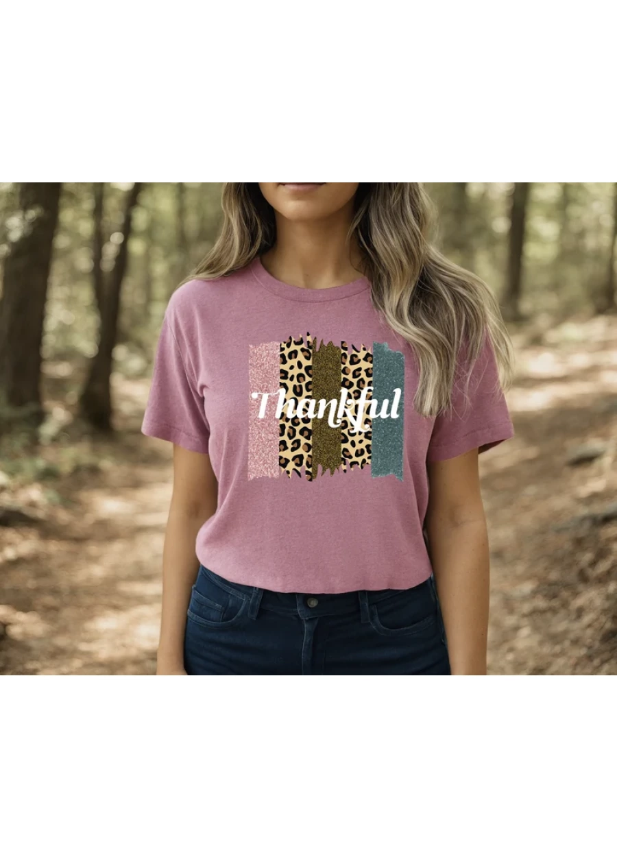 Leopard Print Thankful Shirt: Thanksgiving Fall T-Shirt