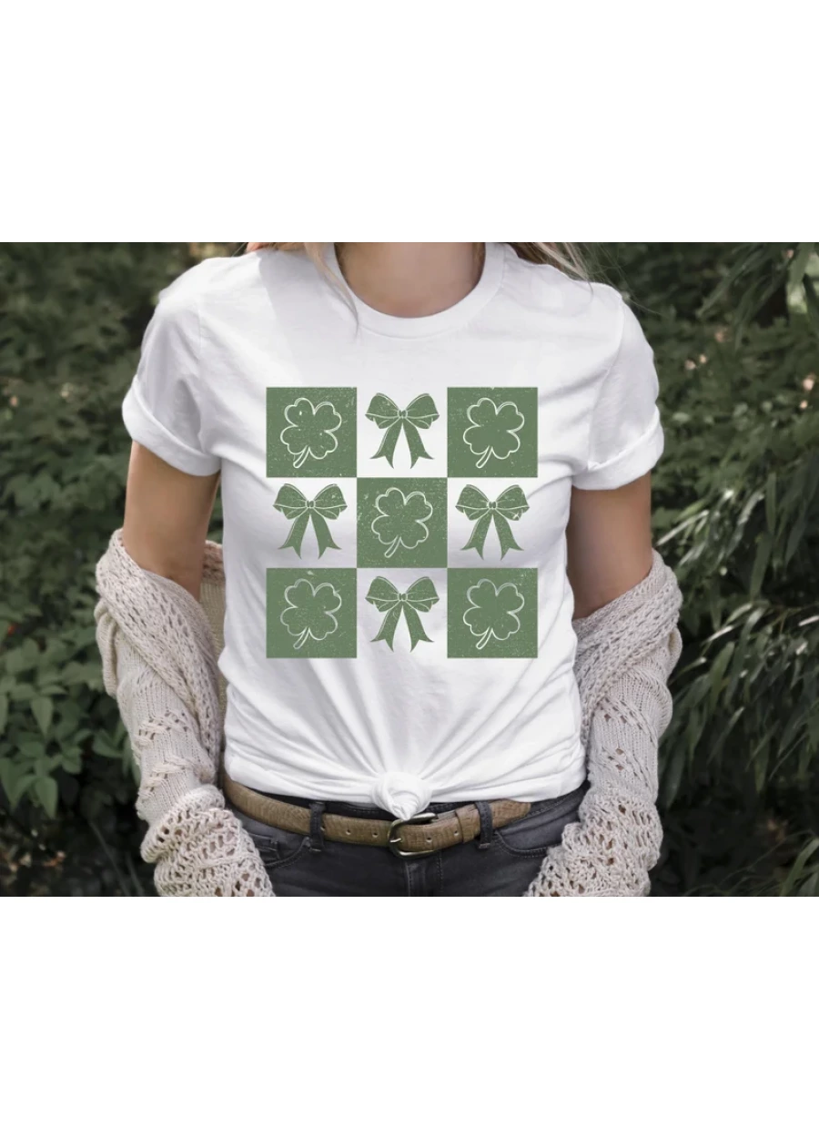 Retro Checkered St Patrick's Day Shirt: Shamrock Coquette Tee