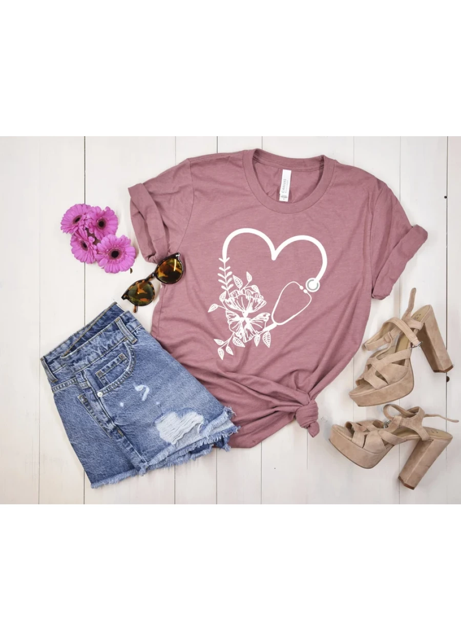 Floral Stethoscope Nurse T-Shirt: Medical Assistant Shirt,Healthcare Gift