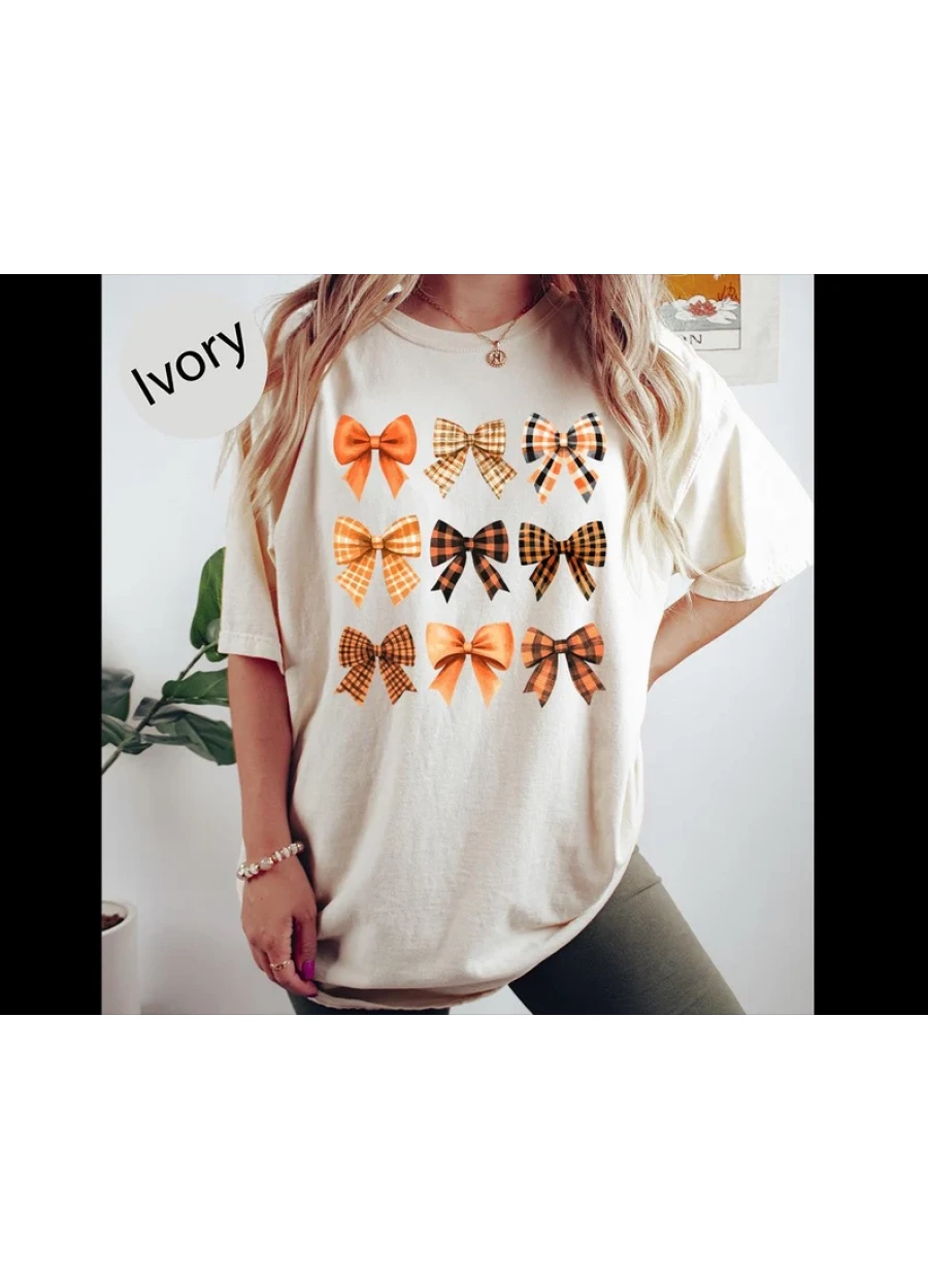 Fall Coquette Bow Aesthetic Shirt, Thanksgiving Comfort Colors Shirt, Autumn Tee, Autumn Ribbon T-shirt, Cottagecore Vibes Shirt, Fall Shirt