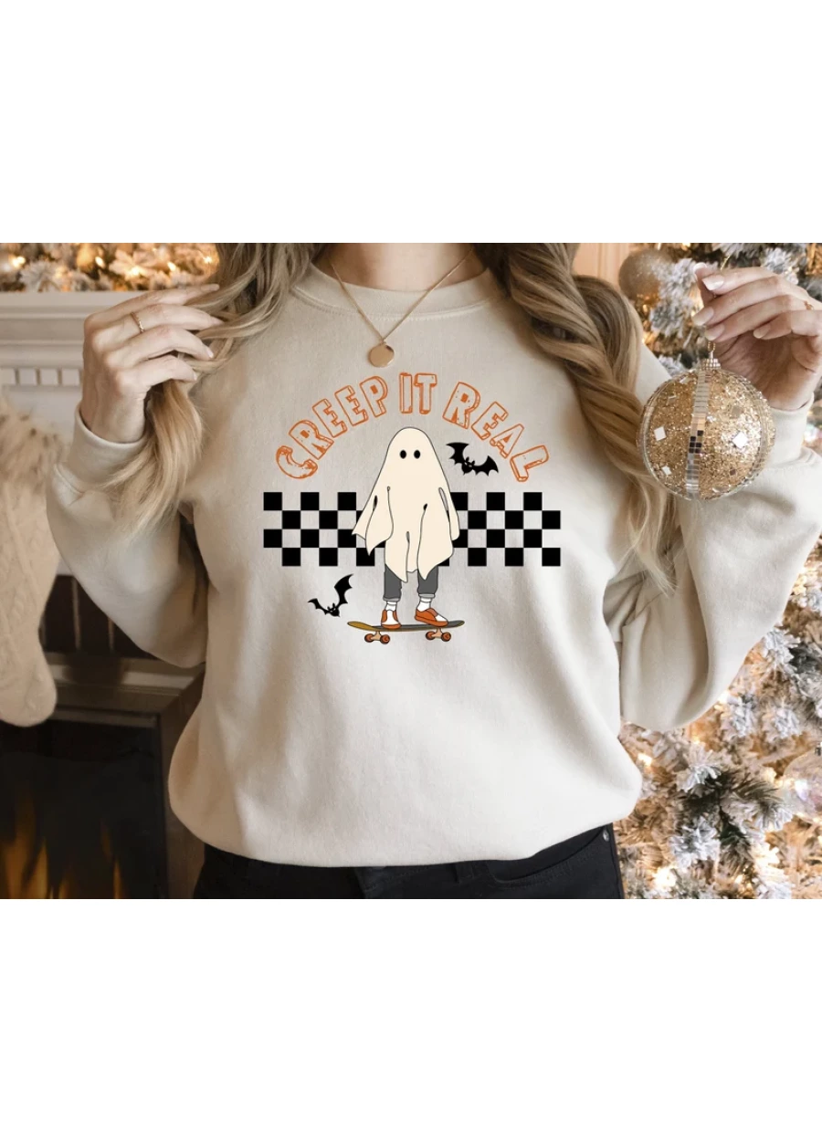 Creep It Real Sweatshirt: Retro Halloween Ghost Sweater