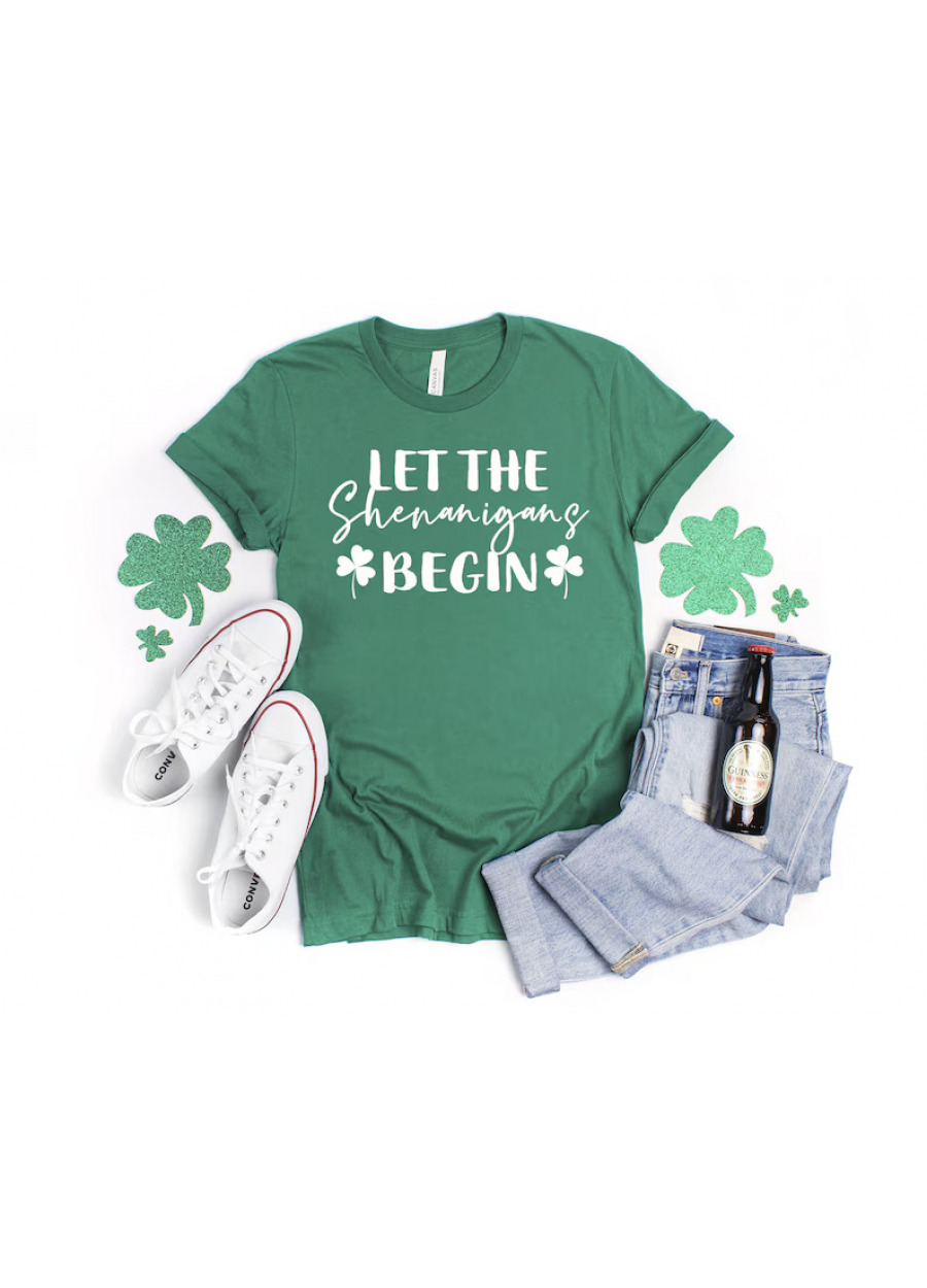 Let The Shenanigans Begin Shirt - Lucky St Patrick's Day Shamrock Tee
