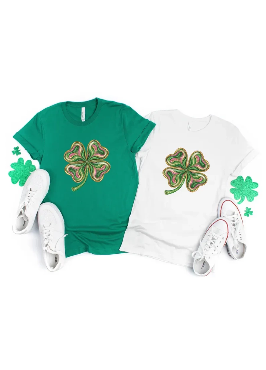 Retro Shamrock Shirt, Four Leaf Clover T-shirt, Womens St Patricks Day Tee