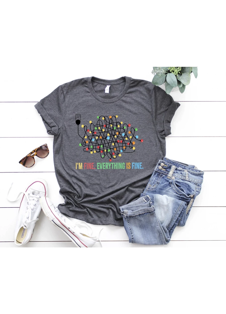 I'm Fine Christmas Lights T-Shirt: Holiday Xmas Women's Shirt