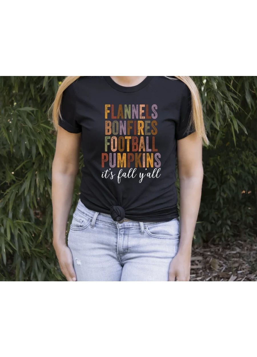 Flannels Bonfires Football Pumpkins Fall Graphic Tee